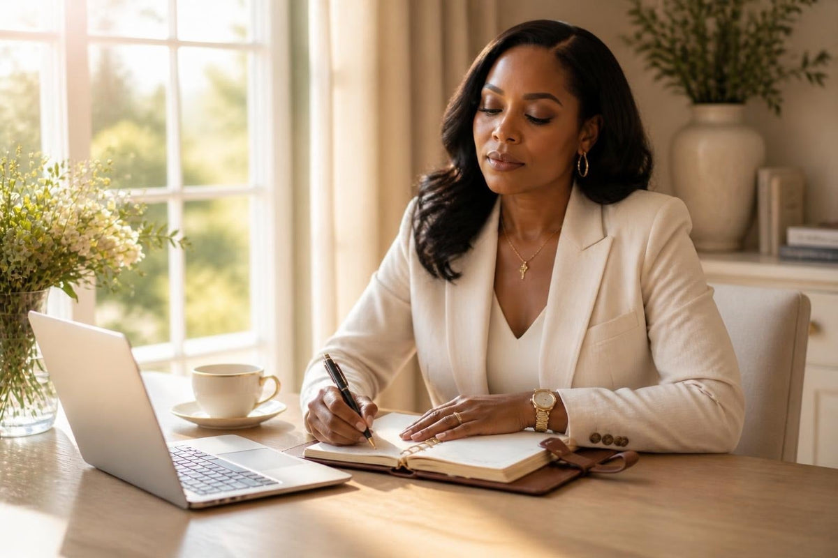 Professional woman planning at her desk — Income: Career & Business Growth